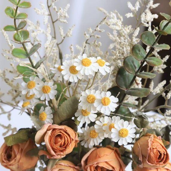 Rose and Daisy Bouquet, Artificial Dried Flower Bouquet, Suitable for Living Room, Dining Room, and Tea Room