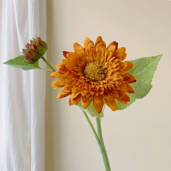Artificial "Teddy" Sunflower Arrangement – Vintage-Style Bouquet for Living Room or Entryway Decor