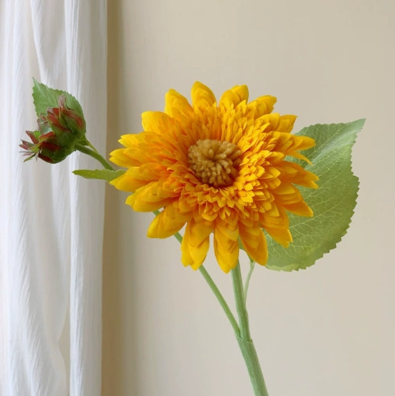 Artificial "Teddy" Sunflower Arrangement – Vintage-Style Bouquet for Living Room or Entryway Decor