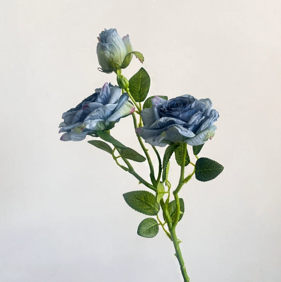 French-style Artificial Rose, Single Stem with 3 Heads, Vintage Style with Burnt Edges