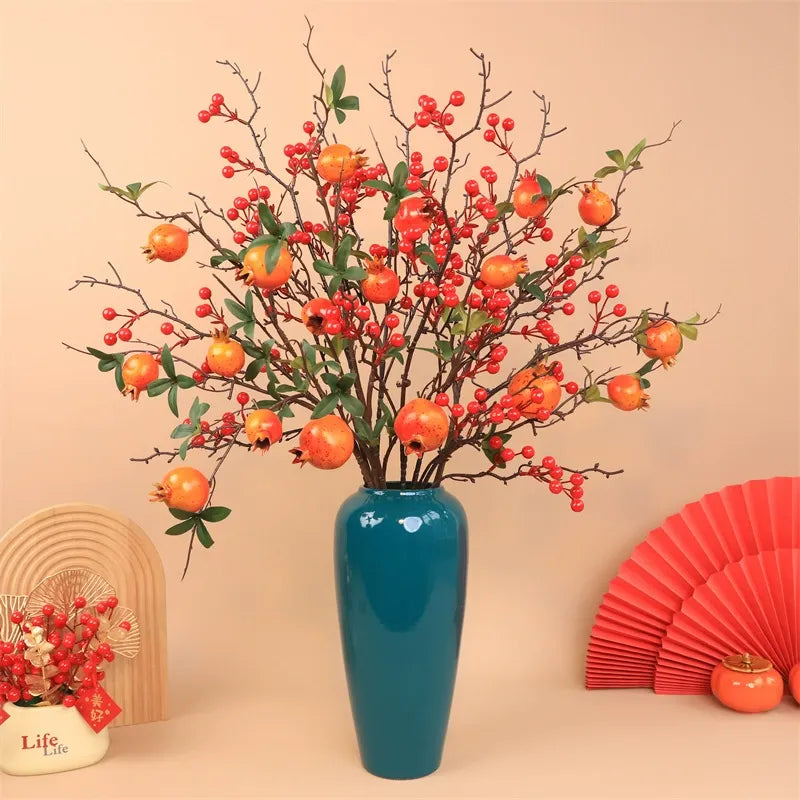 Artificial Pomegranate, Holly, Red Berry, and Persimmon Arrangement