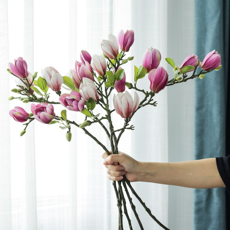 3D-coated artificial magnolia flowers for living room decor—realistic look and feel