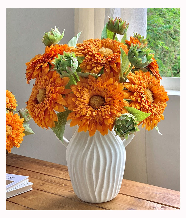 Artificial "Teddy" Sunflower Arrangement – Vintage-Style Bouquet for Living Room or Entryway Decor