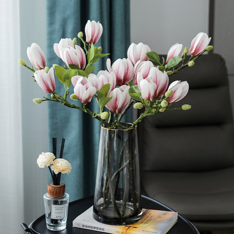 3D-coated artificial magnolia flowers for living room decor—realistic look and feel