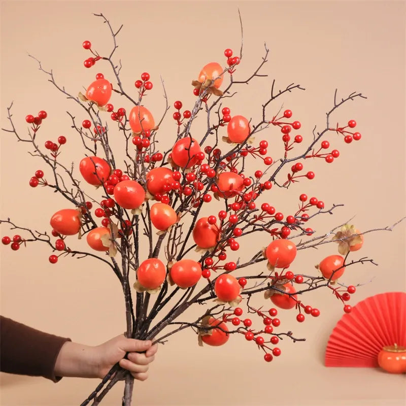Artificial Pomegranate, Holly, Red Berry, and Persimmon Arrangement