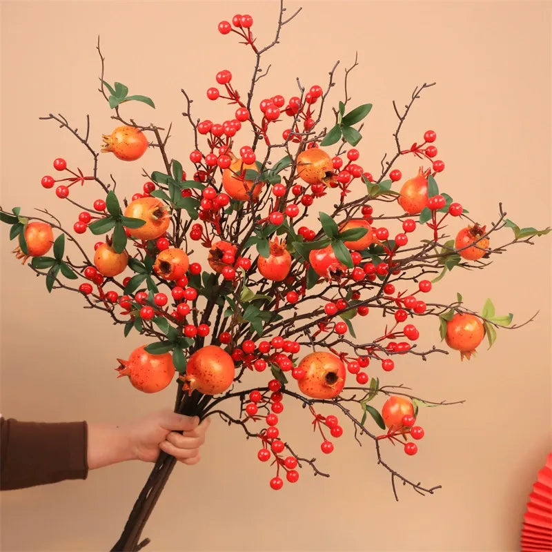 Artificial Pomegranate, Holly, Red Berry, and Persimmon Arrangement