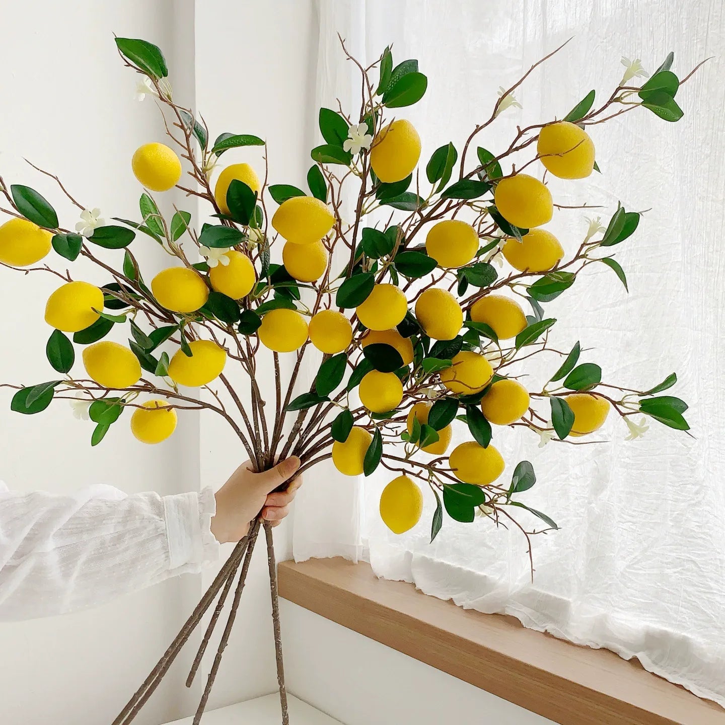 Artificial Lemon Branch – Home Decor for Living Room or Bedroom (Fruit & Floral Arrangement)