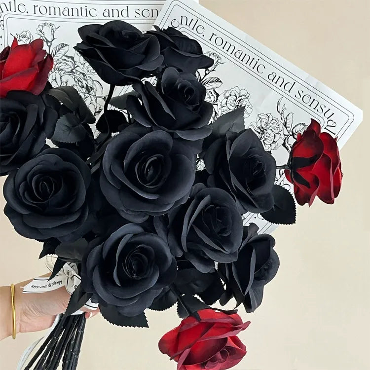 Rose – Gothic/Dark Style Artificial Flower (Black, White, & Red) – Halloween Decor