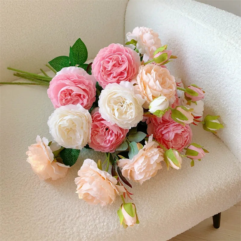 Premium-quality, realistic artificial rose and ranunculus bouquet