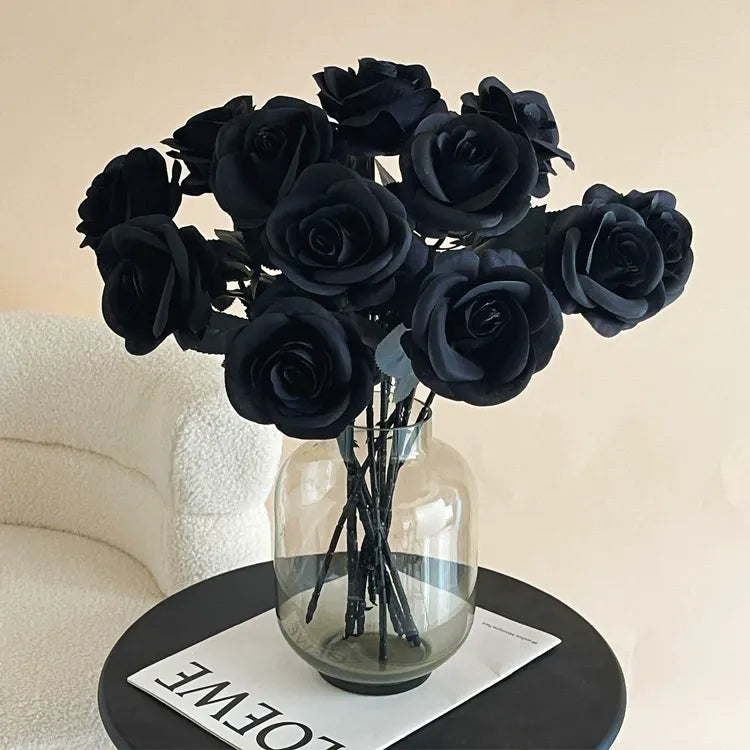 Rose – Gothic/Dark Style Artificial Flower (Black, White, & Red) – Halloween Decor
