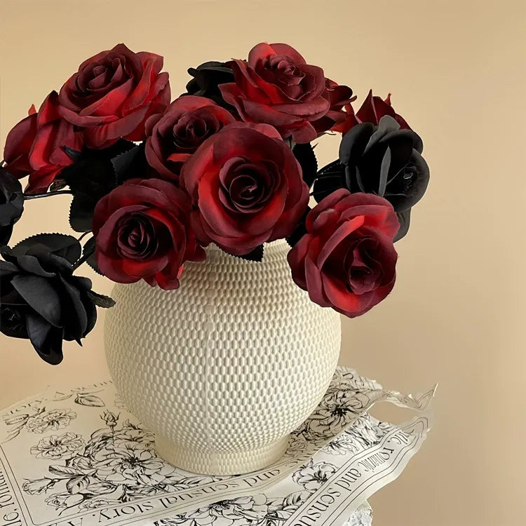 Rose – Gothic/Dark Style Artificial Flower (Black, White, & Red) – Halloween Decor